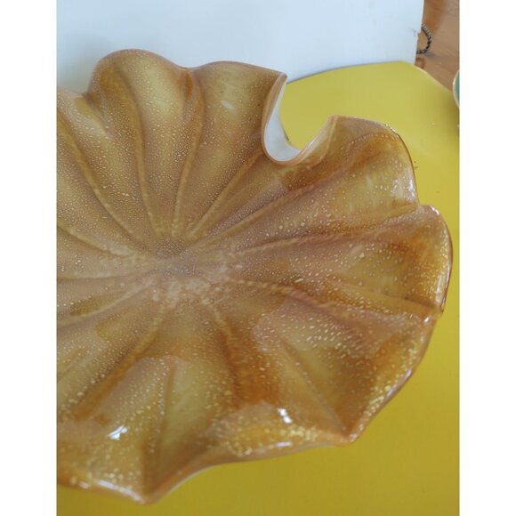Vintage Murano Art Glass Bowl 10" Hand Blown Gold Fleck - Picture 4 of 12